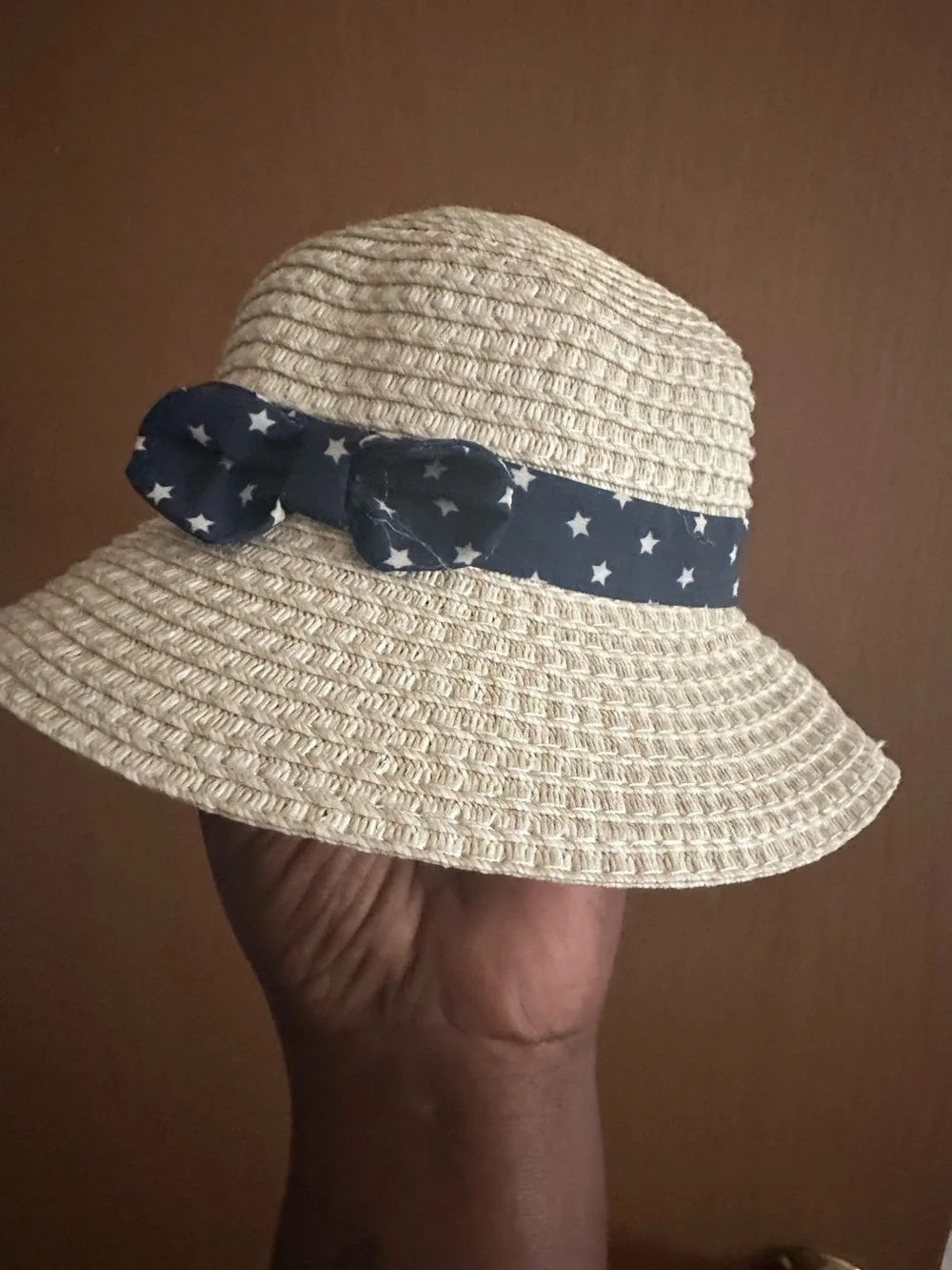 Dog Straw Sun Hat with Navy Star Band/Dog Apparel